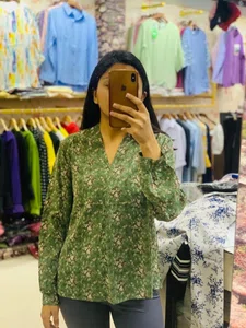 Stylish V-Neck Summer Wear Floral Printed T-Shirt For Ladies