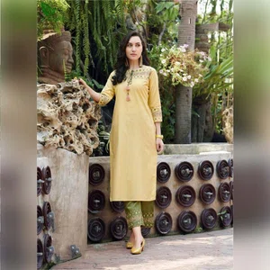 Cluster Pure Cotton Embroidered Kurti With Embroidered Pant. #03