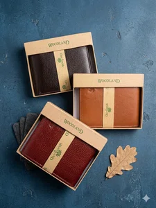 Woodland Men\'s Luxury Leather Wallet Combo Set - Premium Bifold Fashion Purse with Box