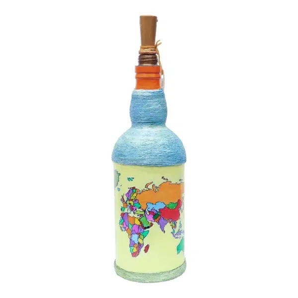 World Map Printed Handmade Craft Bottle With Light Lamp