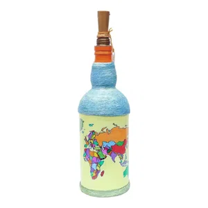 World Map Printed Handmade Craft Bottle With Light Lamp