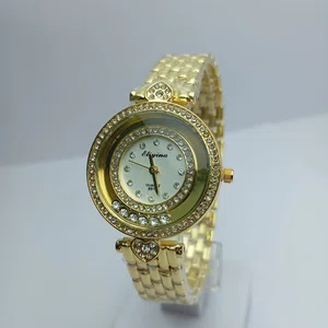 Gold Colour Fashionable  Round Dial Stainless Steel Waterproof Watch For Women