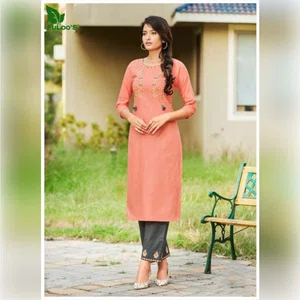 FuLoo's Monopoly Pure Cotton Designer Embroidered Kurti for Women#04