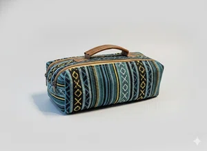 Eco Luxury Cotton Mix Mini Cosmetic Bag – Handmade in Nepal with AF Leather Strap