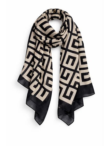 Quecy Women Printed Silk Satin Scarf | Black Printed Stylish Modern Design Stole For Women Rectangle | 180*85 CM