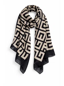 Quecy Women Printed Silk Satin Scarf | Black Printed Stylish Modern Design Stole For Women Rectangle | 180*85 CM