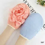 2-in-1 Bath Exfoliating Mitt Glove With Mesh Loofah Puff Body Scrubber Dead Skin Remover