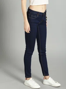 RS Women Navy Skinny Fit Mid-Rise Clean Look Stretchable Cropped Jeans