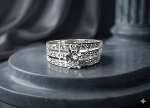 PURE SILVER 3 LINE ZERCON DIAMOND RING FOR WOMEN