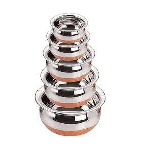 5 Pieces Steel Copper Handi Set