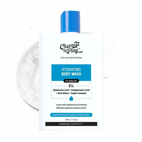 Chemist at Play | Hydrating Body Wash | With 5% Hyaluronic Acid Bodywash for Intense Hydration | Reduces Flakes & Itchiness | For Dry Skin | Polyglutamic Acid & Hyaluronic Acid | For Women & Men | 236ml