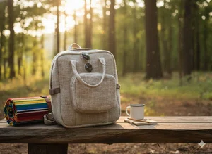Eco-Friendly Hemp Laptop Bag fits up to 12-inch iPad/Tablet - Multi-Pocket Vintage Organizer Backpack with Adjustable Straps