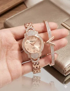 V Shape Bracelet For Women And Stainless Steel Women\'s Fashion Round Shape White Dial Golden Color Watch For Women