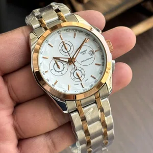 Watch For Men Two Tone Color Stainless Steel Dte Function White Dial Watch For Men