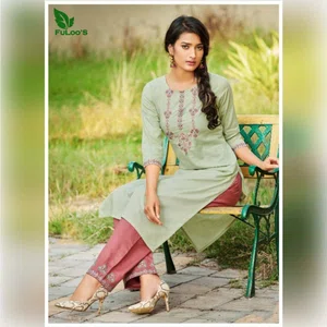 FuLoo's Monopoly Pure Cotton Designer Embroidered Kurti for Women#02