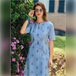 FuLoo's Olive Pure Cotton Pattern Designer Embroidered Kurti for Women (ONLY KURTI) #07