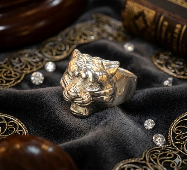 PURE SILVER TIGER DESIGN FINGER RING FOR MEN