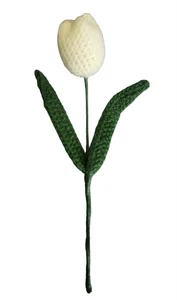 Crochet Off White Tulip with Fine Leaf -1Pcs