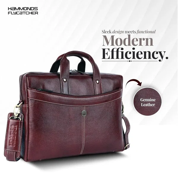 HAMMONDS FLYCATCHER Genuine Leather Office Bag for Men, 15.6 Inch Professional Brown Laptop Bag for Men, Adjustable Strap & Multi Compartments