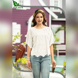 FuLoo's Nirvana Schiffli Designer Tops in Rayon For Women# 02