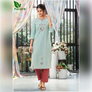 FuLoo's Colors Pure Cotton Pattern Designer Embroidered Kurti for Women #05