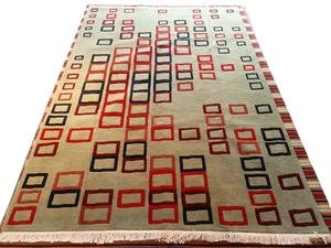 Handmade Nepali Wool Rug – Light Green Modern Pattern, 60 Knots, 170x240 cm