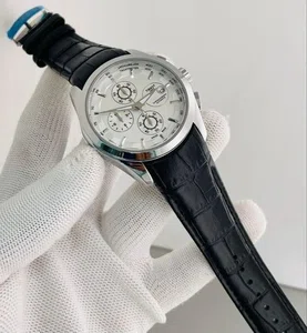 Watch For Men Black Leather Strap Stainless Steel Case Date Function White Dial