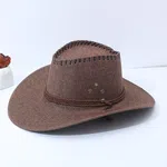 Unisex Wide Brim Linen Straw Cowboy Hat - Breathable Summer Beach Sun Protection Cap with Adjustable Wind Rope for Men & Women