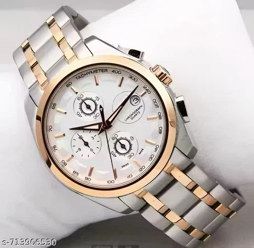 Watch For Men Two Tone Color Stainless Steel Dte Function White Dial Watch For Men