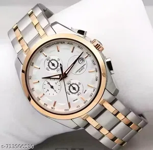 Watch For Men Two Tone Color Stainless Steel Dte Function White Dial Watch For Men