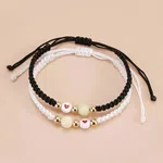 2 Pcs/Set Glow in the Dark Heart Braided Rope Couple Bracelets - Adjustable Matching Relationship Jewelry Gift