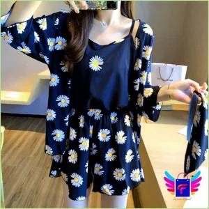 3 Pcs Nigh Suit Set - Free Size For Women