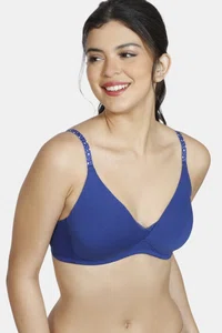 Zivame Star Strap Padded Non-Wired 3/4th Coverage T-Shirt Bra - Sodalite Blue