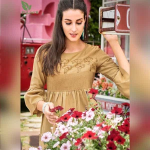 FuLoo's Flax Cotton Designer Embroidered Tops For Women. #02