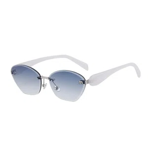 Oudi Premium UV Protected Lens Silver-Toned Polycarbonate Rimless Sunglasses for Women Silver-Blue