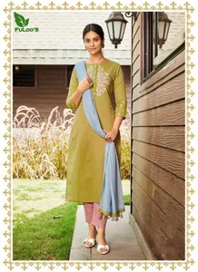 FuLooS Simi Cotton Embroidered Kurtis with Pants and Chunni #03