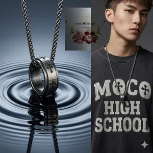 Hip-Hop Trendy Brand Cross Ring Necklace Men\'s Trendy Simple All-Match Titanium Steel Pendant