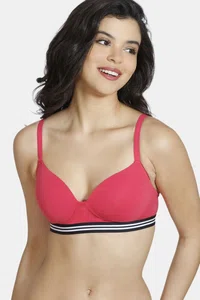 Zivame Sporty Twist Padded Non Wired 3/4th Coverage T-Shirt Bra - Teaberry