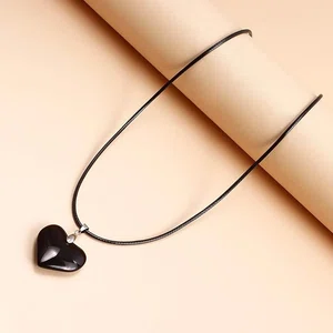 Trendy Black Stone Heart Charm Neckpiece