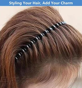 Unisex Black Metal Zig Zag Wave Headband - Non-Slip Wavy Hair Band Styling Hoop for Men, Women & Sports
