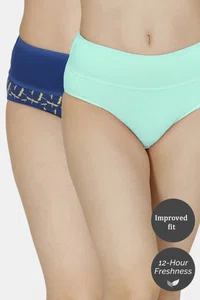 Zivame (Pack of 2) Tummy Tucker Hipster High Rise Anti-Microbial Panty For Women - Dragon Pt Cabbage