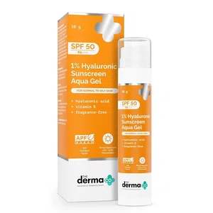 The Derma Co 1% Hyaluronic Sunscreen Aqua Ultra Light Gel with SPF 50 PA++++ UV A, UV B & Blue Light Protection 50g