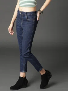RS Women Navy Blue Skinny Fit Mid-Rise Clean Look Stretchable Cropped Jeans
