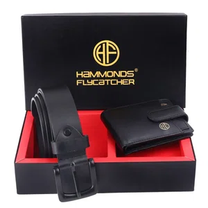 Hammonds Flycatcher Black Leather Wallet Belt Combo Gift Set For Men