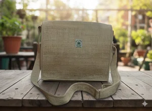Handmade Hemp & Cotton Messenger Bag - Eco-Friendly Laptop & File Bag - Made in Nepal (36x30x6 cm)