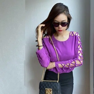 Shoulder full Sleeves Cross Chiffon Stylish & Chic Plain Tops