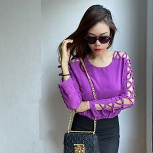 Shoulder full Sleeves Cross Chiffon Stylish & Chic Plain Tops
