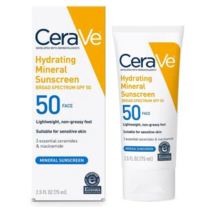 CeraVe 100% Mineral Sunscreen SPF 50 – Hydrating Face Sunscreen (75ml / 2.5 oz)