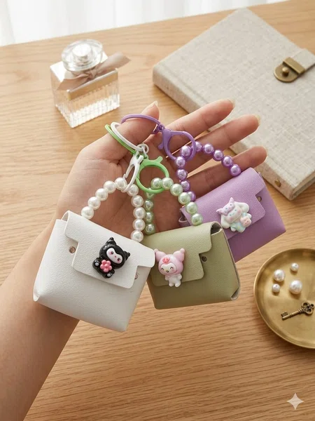 1pc Mini Bag Keychain, PU Leather Bag Charm, Macaron Multi-Color Mini Coin Purse, DIY Wallet Making