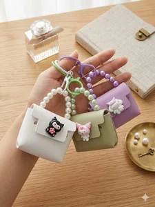 1pc Mini Bag Keychain, PU Leather Bag Charm, Macaron Multi-Color Mini Coin Purse, DIY Wallet Making